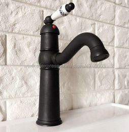 Bathroom Sink Faucets Black Oil Rubbed Brass Basin Faucet Single Handle Hole Washing Mixer Deck Mounted Knf364