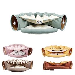 Cat Toys Collapsible Removeable Tunnel Tube Pet Interactive Play Sound Paper Ring Bell For Ferrets Puppy T200229 Drop Delivery Home Dhqev