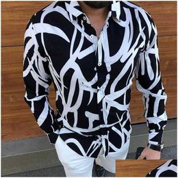 Men'S Casual Shirts Mens 2021 Punk Style Silk Satin Digital Printing Male Slim Fit Long Sleeve Flower Print Party Shirt Tops Drop De Dh5Vf