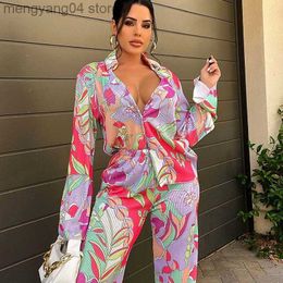 Women's Two Piece Pants Autumn Winter Floral Printed Two Piece Sets Womens Outfits Long Sleeve Shirt Top and Pants Set for Women Loose Casual Suit 2022 T230714