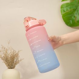 Water Bottles 2 Litres Capacity Bottle with Straw Gradient Colour Hand assisted Accessories Bring Time Marking Large Plastic Cups 230714