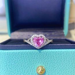 Cluster Rings 1ct Pink Heart-shaped Moissanite Diamond Ring Bright Cut 925 Sterling Silver Bride Wedding Be Engaged Shiny Luxury Jewelleryy