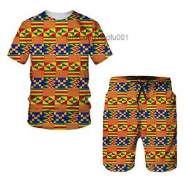 Men's Tracksuits African printed women's/men's T-shirt set African Dashiki men's track and field wear/top/shorts sports and leisure summer men's clothing Z230717