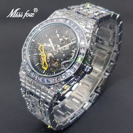 Other Watches Luxury Automatic Watch For Men Hip Hop Diamond Skeleton Mechanical relogio masculino Ice Out waterproof Man Drop 230714
