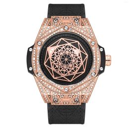 Wristwatches PINTIME Men's Sport Watch Rose Gold Iced Out Diamond Watches For Men Luminous Silicone Strap Quartz Wristwatch Relogio