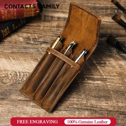 Pencil Bags Handmade Genuine Leather Pen case Luxury Pen Holder Organiser 1/2/3 Slots Pen Pouch Adult Student Pen Storage Office School Bag 230714