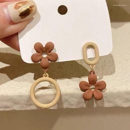 Stud Earrings Asymmetric Flower Drop For Women Fashion Geometry Round Oval Dangle Sweet Party Daisy Jewelry Ear Accessories