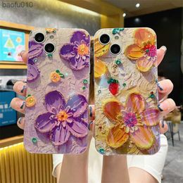 Luxury Fashion Laser Flowers Daisy Phone Case For iPhone 14 Pro Max 13 12 11 X XS XR 7 8 Plus SE 2020 Soft Shockproof Back Cover L230619