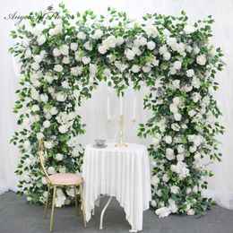 Dried Flowers White Rose Greenery Banyan Leaves Flower Arrangement Wedding Backdrop Decor Props Party Arch Hanging Floral Stage Floor 230714