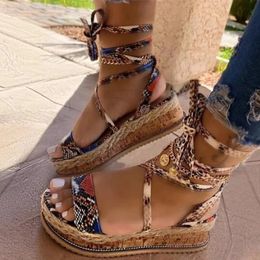 Sandals Women Sandals Summer Snake Wedge Shoes Ethnic Print Fashion Casual Lace Up Women Shoes Beach Ladies Plus Size Shoes Sandals 230713