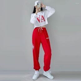 Women's Two Piece Pants Sporty Sets Fashion Tracksuit High Street Long SleeveT-shirt Korean Style Casual Loose Women