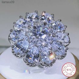 925 sterling silver Luxury Female multistone glittering zircon big ring men and women party birthday Jewellery L230704