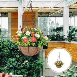 Decorative Flowers Hanging Basket Pot Indoor Fake Baskets Outdoor Plastic Pendant Artificial Flowerpot Planter