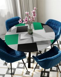 Geometric tablecloths with elastic edges with Elastic Edges - Waterproof and Fitted in Emerald, Green, Gray, and Black Solid Abstract Colors