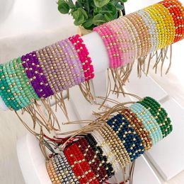 Charm Bracelets 1pc Fashion Colourful 4mm Faceted Glass Crystal Beaded Bracelet Handmade For Women Girls Jewellery Gift Adjustable