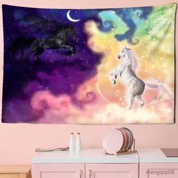 Tapestries Dome Cameras Rainbow Color Unicorn Tapestry Wall Hanging Bohemian Style Cartoon Kawaii Room Girls Dormitory Home Decor R230714