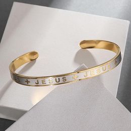 Bangle Jesus Cross Shelf Yellow And White Stainless Steel Letters Men Ladies Religious Prayer Faith Jewellery Bracelet