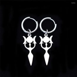 Dangle Earrings Stainless Steel Witch Triple Moon Goddess Woman Earring Phase