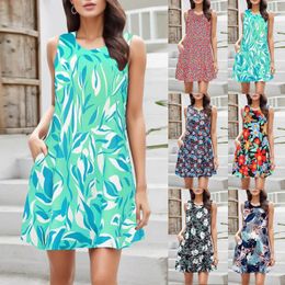 Casual Dresses Summer For Women Beach Floral Tshirt Sundress Pockets Boho Tank Dress Long Gowns And Evening