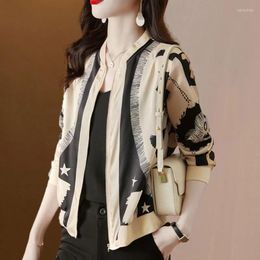 Women's Jackets 2023 Spring/Summer Silk Short Cardigan Overlay Small Coat Women Style Temperament Splicing Contrast Color Satin Top