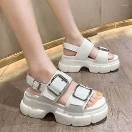 Sandals Japanned Leather Metal Buckle Platform Women Black/white Double Band Muffins Shoes Woman Brand Gladiator Sandalias Mujer