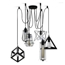 Pendelleuchten, Vintage-Leuchten, 6 Köpfe, schwarze Metall-Eisenkäfig-Lampenfassung, LOFT-Innenlampe, Beleuchtung, Kaffeebars, Leuchte