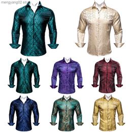 Men's Casual Shirts Designer Shirts for Men Silk Blue Green Teal Beige Purple Red Gold Yellow Paisley Flower Long Sleeve Regular Spring Autuman Tops T230714