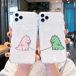 Cartoon Cute Dinosaur Couple Case for IPhone 14 7 8 Plus 13 11 Pro 12 mini XR X XS MAX SE2020 Clear Silicone Protection Shell L230619