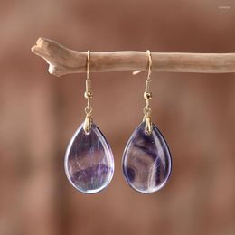 Dangle Earrings Boho Purple Lady Natural Stone Fluorite Water Drop Earring