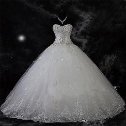 Sparkling Beading Crystal Ball Gown Wedding Dresses Lace Rhinestone Plus Size Robe De Mariage Bridal Vestido De Novia187R