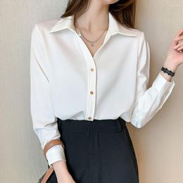 Women's Blouses White Shirts Women 2023 Slim Long Sleeved Office Temperament Turn Down Single-breasted Formal Dress Shirt Clothing
