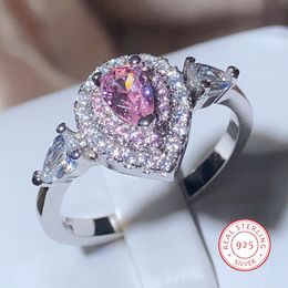 New Fashion Pink CZ Wedding Rings For Women With Zirconia Water Drop Mariage Bride Ring Party Engagement Jewelry Gift