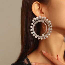 Dangle Earrings AENSOA Trendy Round Circle Pearls Big Spiral For Women Fashion Shiny Micro Inlaid Zircon Hollow Geometric Earring