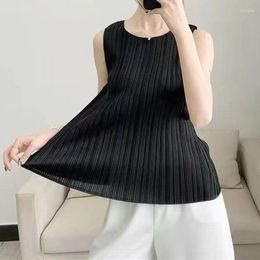 Women's T Shirts 2023 Summer High End Pleated Large Relaxed Sleeveless T-shirt For Women Crop Top