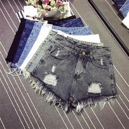 Women's Shorts Korea Fashion Summer Women High Waist Jean Tassel Ripped Denim Loose Casual Sexy Hole Short Size 6XL D213