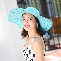 Wide Brim Hats Outdoor Beach Hat Travel Holiday Sunscreen Sunshade Sun Cap Summer Lady Eave Straw Women Anti-ultraviolet Caps H6842