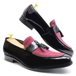 Men's Loafers Patent Genuine Leather with Suede Slip on Dress Shoes Handmade Party Wedding Formal Footwear for Men