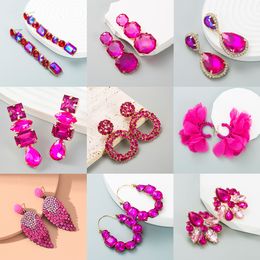 Stud Multi Styles Boho Statement Fuchsia White Crystals Drop Earrings for Women Party Zircon Jewellery 230714