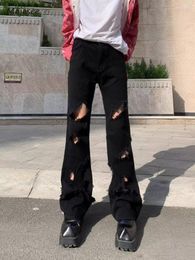 Men's Jeans Gothic Flare Men Harajuku Summer Hole Design Classic Black Denim Trousers All-match Stylish Unisex Clothes High Waisted