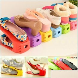 Storage Boxes Bins Double Layer Adjustable Shoe Organiser Footwear Support Slot Space Saving Cabinet Closet Stand Shoes Ra Drop De Dhxry