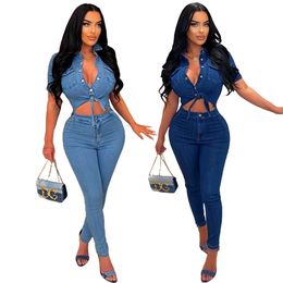 Designer Denim Jumpsuits Women Turn-down Collar Distressed Rompers Streetwear Y2K Hollow Out Jeans One Piece Overalls Bulk items Wholesale Clothes 10022