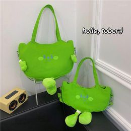 Evening Bags Women's Crossbody Bag Handbag Cute Cartoon Embroidery Pea Pod Shoulder Lady Cotton Canvas Tote Green