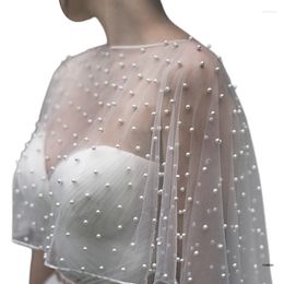 Scarves Womens Vintage Full Tulle Pearl Beads Cape Wrap Around Neck Shawl Solid Color Summer Elegant Bridal Capelet