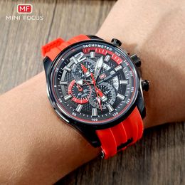 MINI FOCUS Red Watch for Men Fashion Luxury Chronograph Quartz Wristwatch with Silicone Band Luminous Hands Date Waterproof 0350