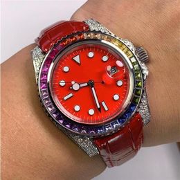 Luxury watches Top Classic Watch Candy Colour Diamond Mens Watches Automatic Mechanical 40mm Rainbow Bezel Business WristWatch leat227b