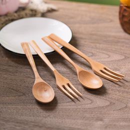 Flatware Sets Creative Spoon And Fork Set Two Piece Portable Travel Wooden Tableware Retro Camping Style Lunch Storage