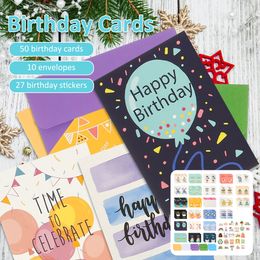 Greeting Cards 50Pcs Happy Birthday Cards Set with 10 Envelopes 27 Birthday Stickers Colorful Creative Birthday Greeting Cards Assorted 230714