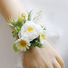 Decorative Flowers WhiteDaisy Western Style Wedding Bridal Wrist Flower Bridegroom Corsage Artificial Fake Deco Outdoor Landscaping