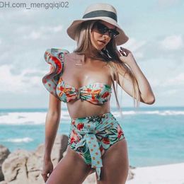 Women's Swimwear Two piece women's flower 2023 Push-up pad bra frill bandage bikini suit swimsuit beach suit Biquini Z230714