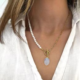 Pendant Necklaces 3PCS Virgin Mary Necklace Choker Gold Plated Paperclip Link Chain Jewellery For Women Good Natural Pearl Femme